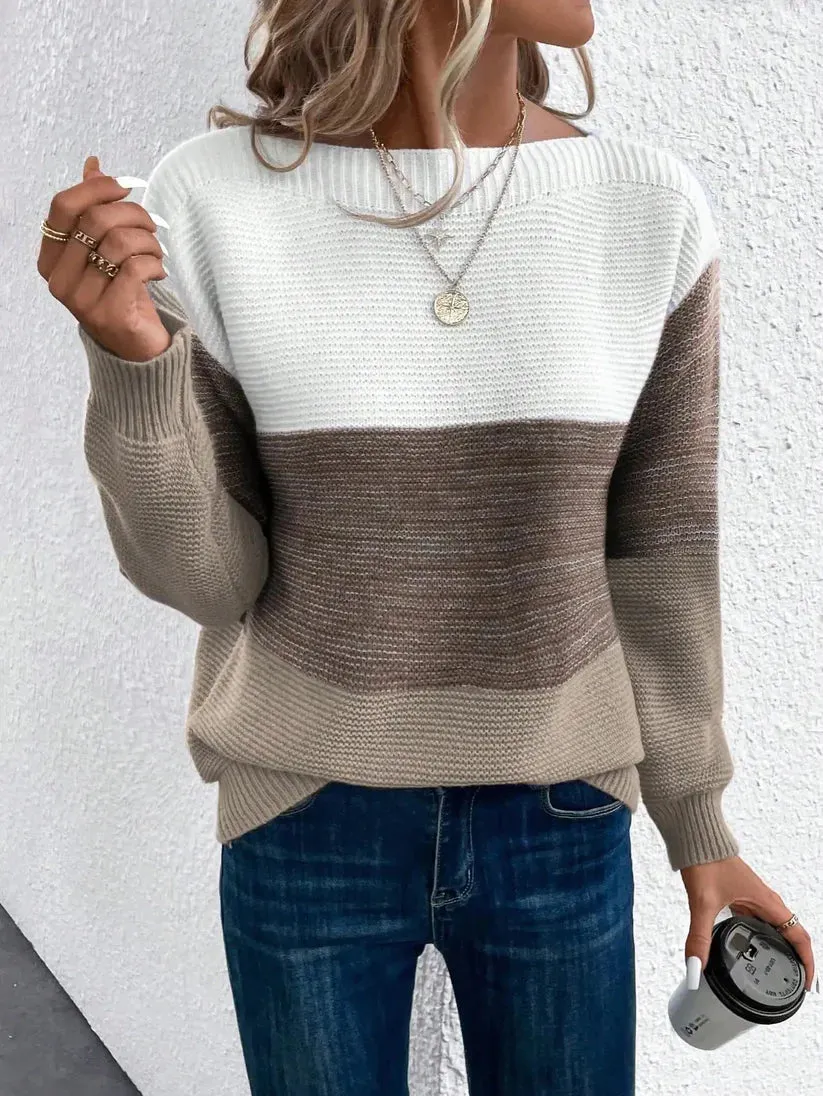 Clara - elegant three-color patchwork sweater