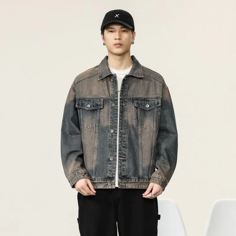 Classic Button-Up Trucker Jacket for Men in Durable Denim