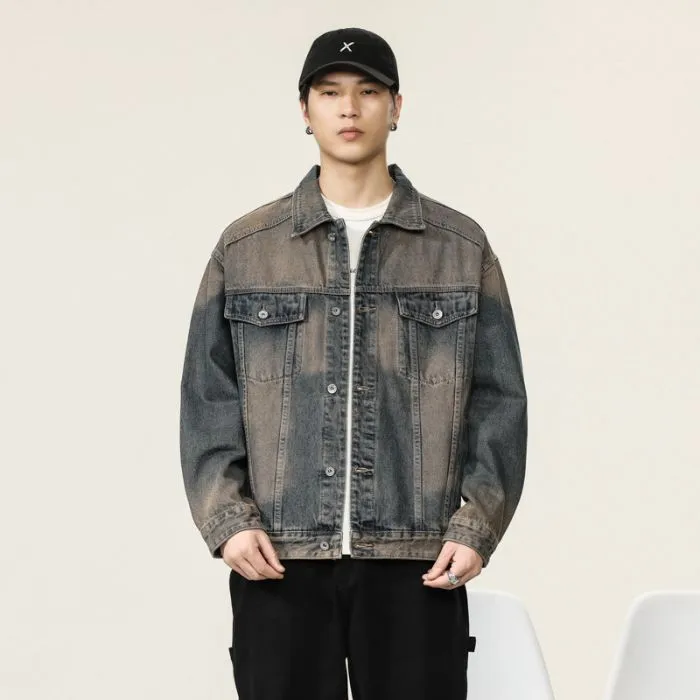 Classic Button-Up Trucker Jacket for Men in Durable Denim
