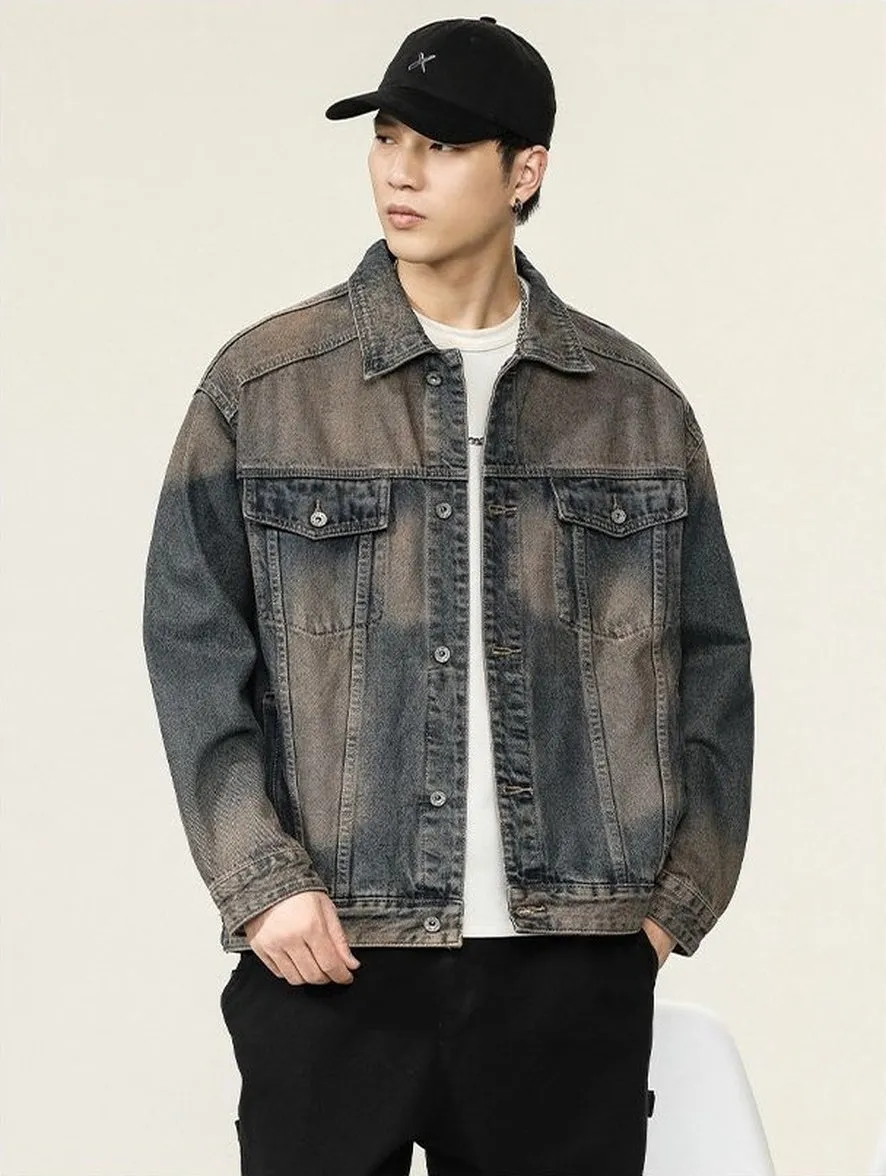 Classic Button-Up Trucker Jacket for Men in Durable Denim