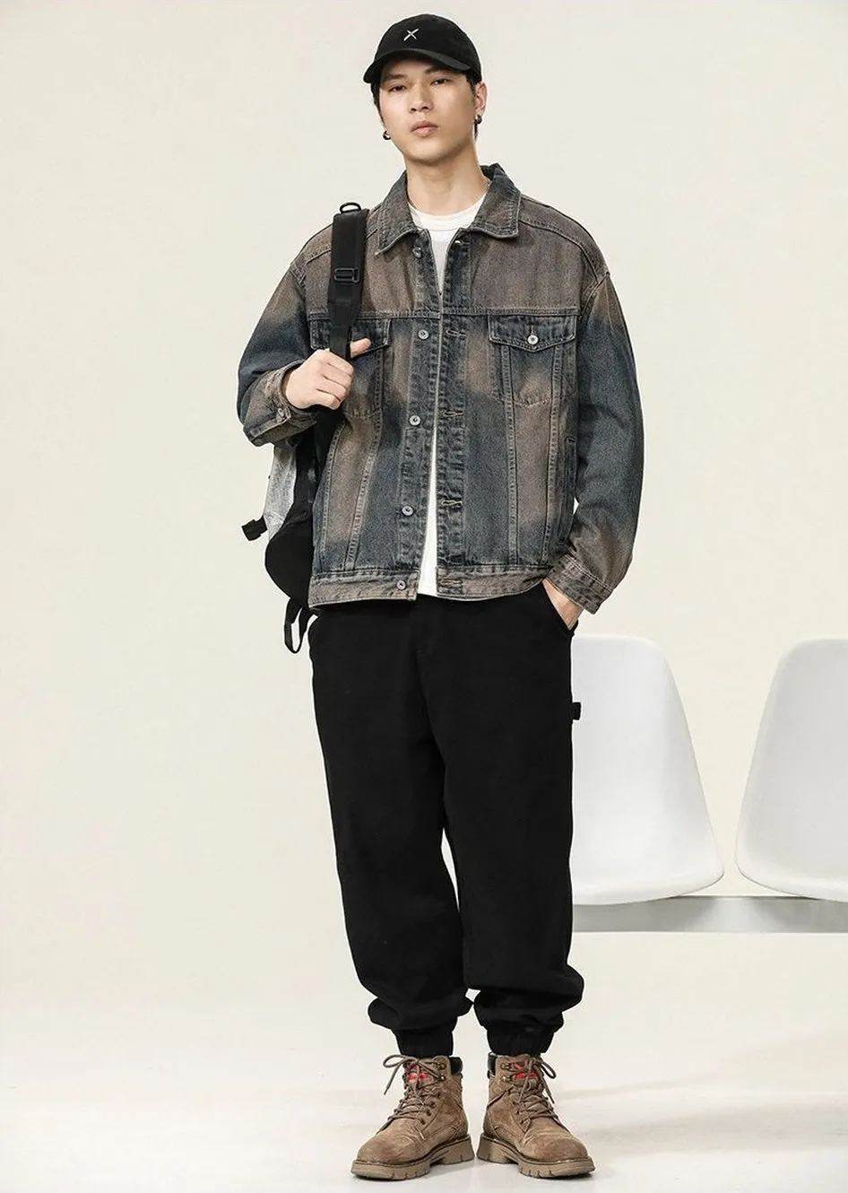 Classic Button-Up Trucker Jacket for Men in Durable Denim