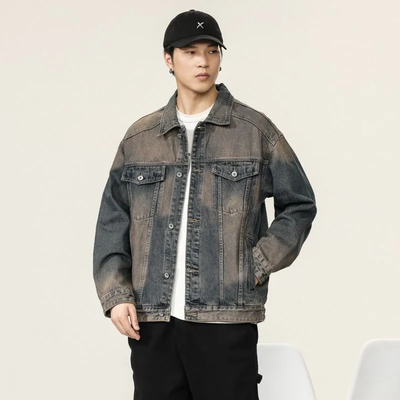 Classic Button-Up Trucker Jacket for Men in Durable Denim