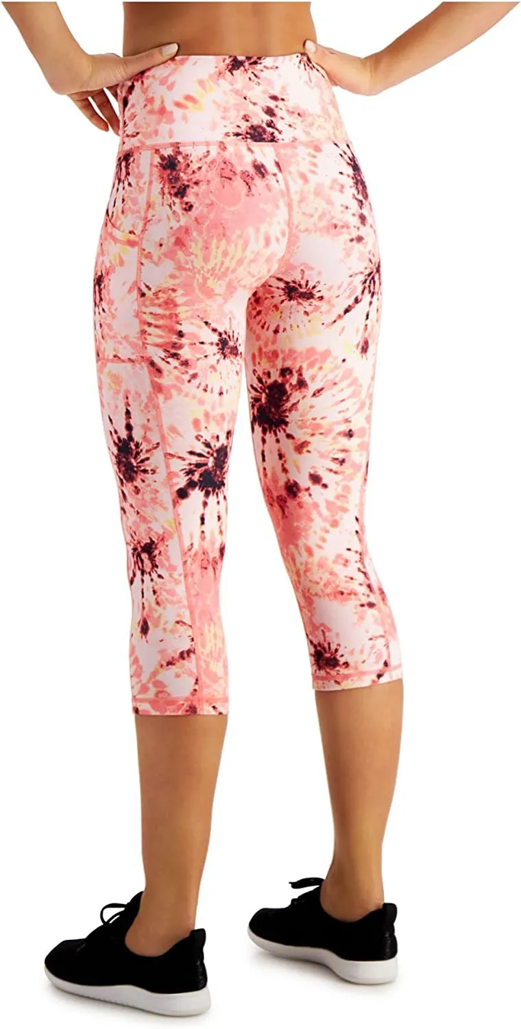 Club Room Ideology Women's Performance Printed Cropped Leggings (Dye Peachberry, X-Small)
