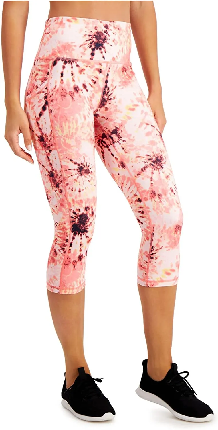 Club Room Ideology Women's Performance Printed Cropped Leggings (Dye Peachberry, X-Small)