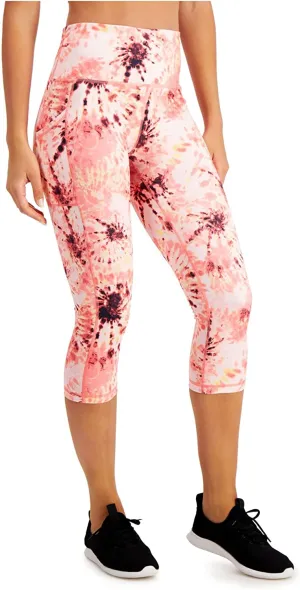 Club Room Ideology Women's Performance Printed Cropped Leggings (Dye Peachberry, X-Small)