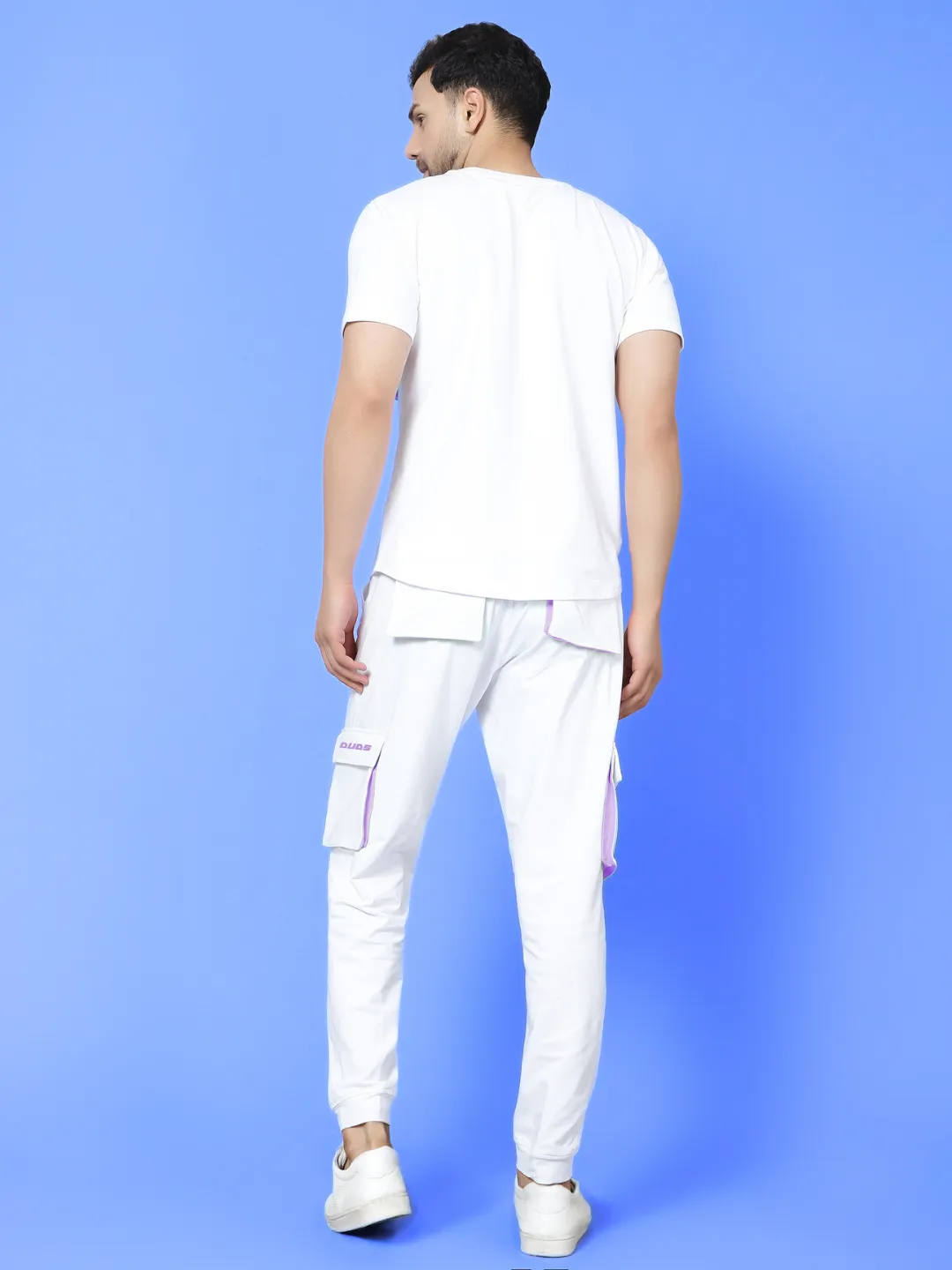 Co-Ord Set Cargo Pants with Cargo T-Shirt (White Lilac Highlighter)