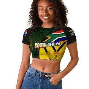Coat Of Arms South Africa Raglan Cropped T shirt Protea Unity Heritage DT02