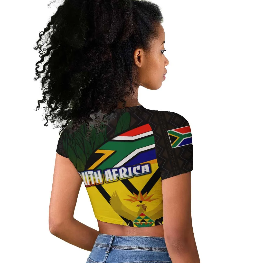 Coat Of Arms South Africa Raglan Cropped T shirt Protea Unity Heritage DT02