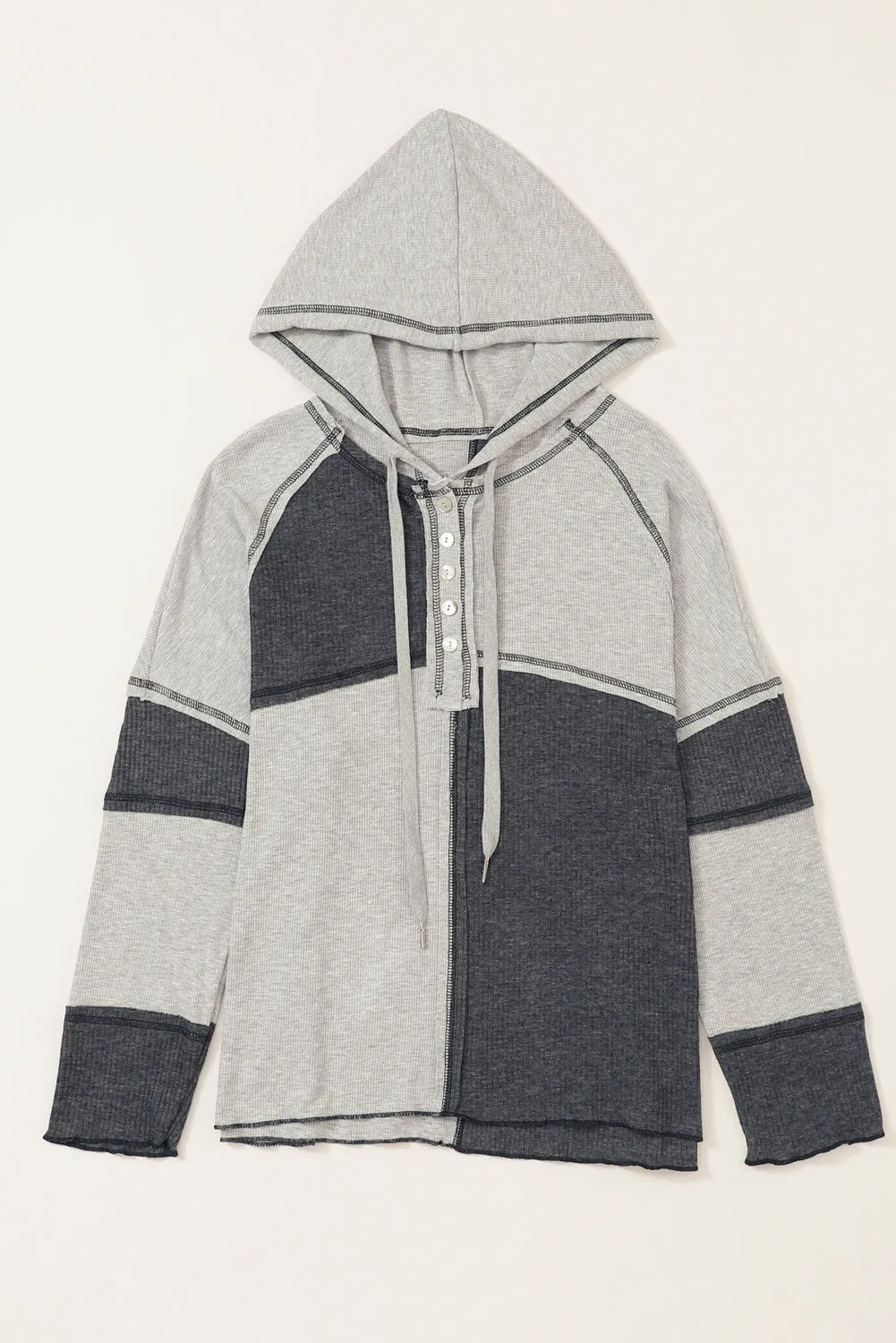 Colorblock Ribbed Henley Hoodie Gridder