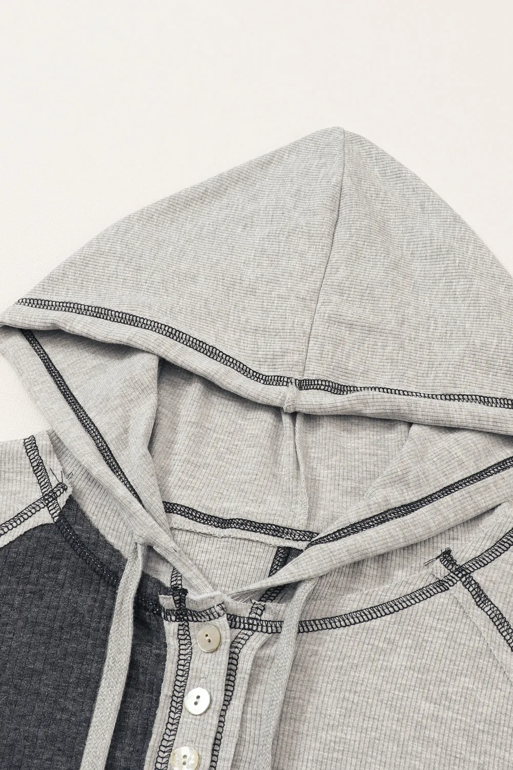 Colorblock Ribbed Henley Hoodie Gridder