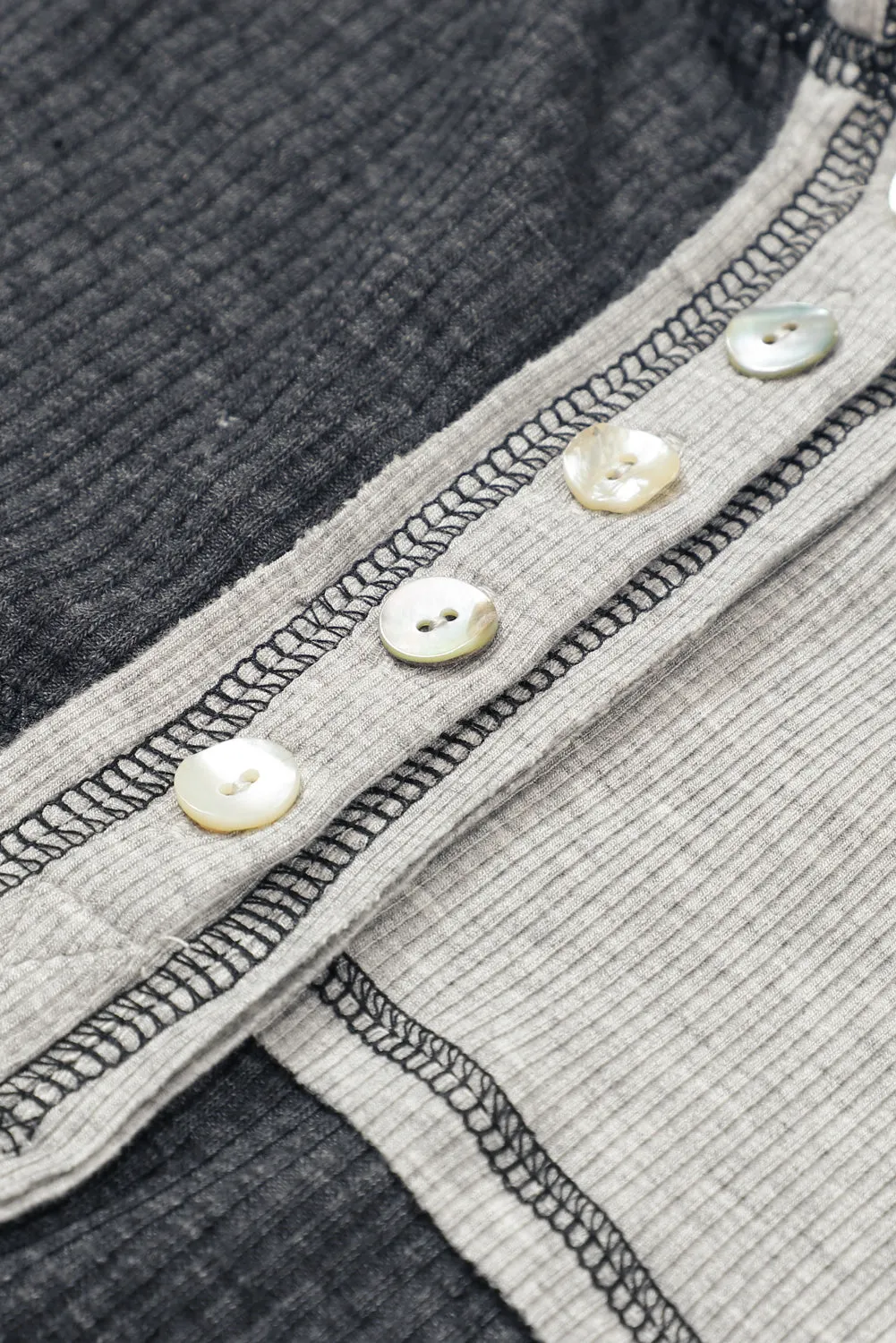 Colorblock Ribbed Henley Hoodie Gridder