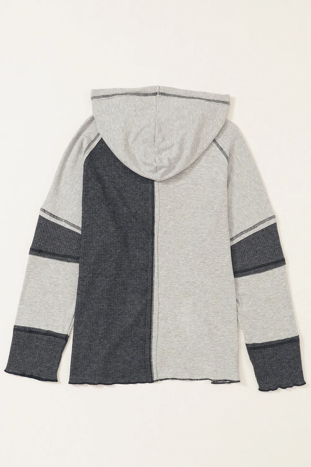 Colorblock Ribbed Henley Hoodie Gridder