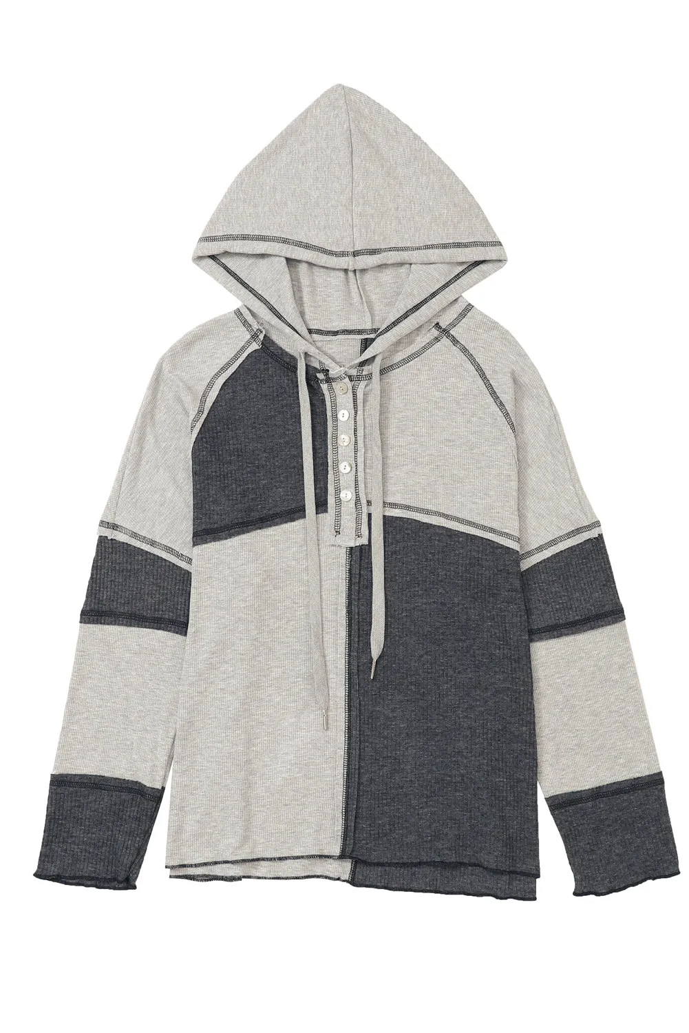 Colorblock Ribbed Henley Hoodie Gridder