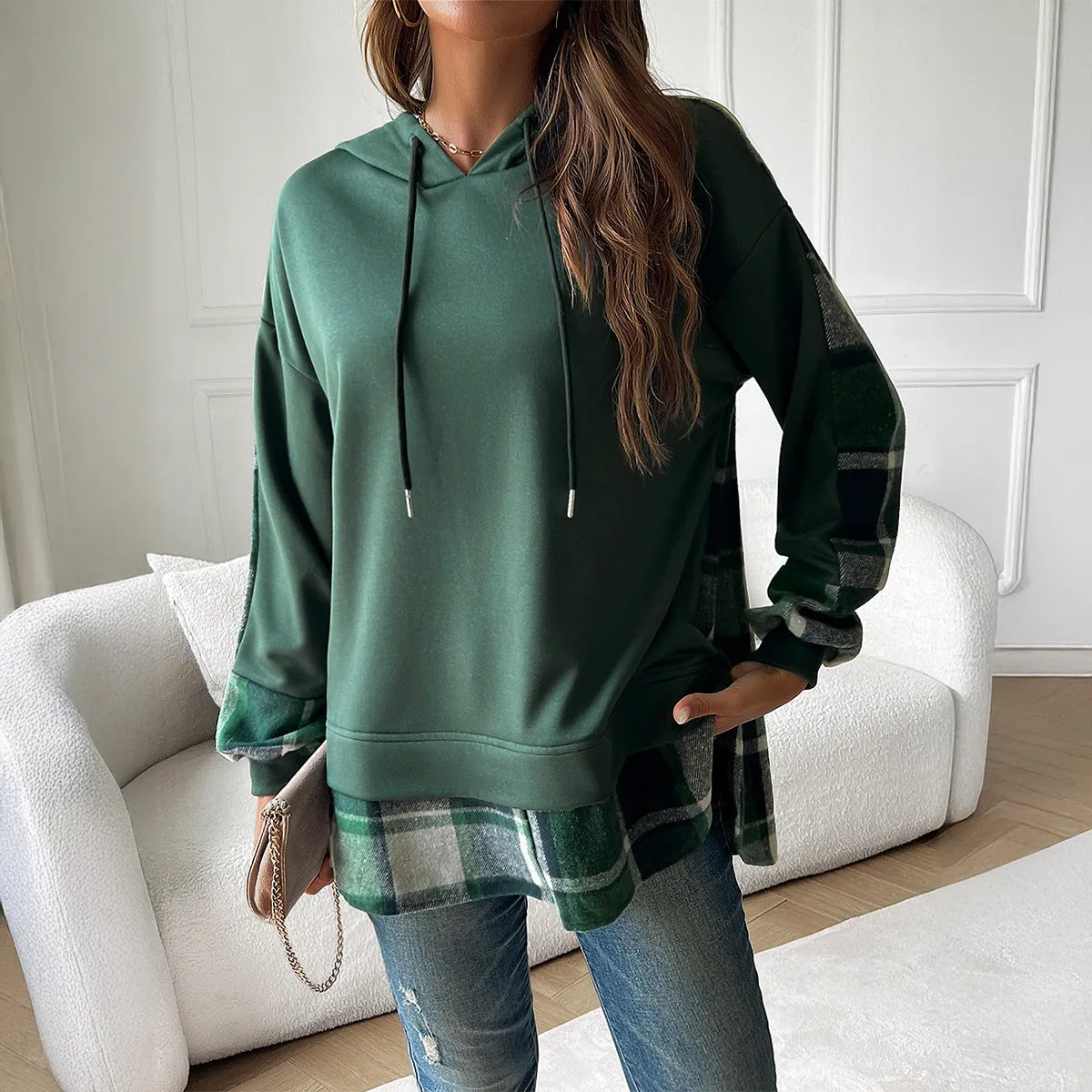 Colorblocked Casual Fake Two Piece Patchwork Hooded Sweatshirts Wholesale Womens Clothing N3824101000019