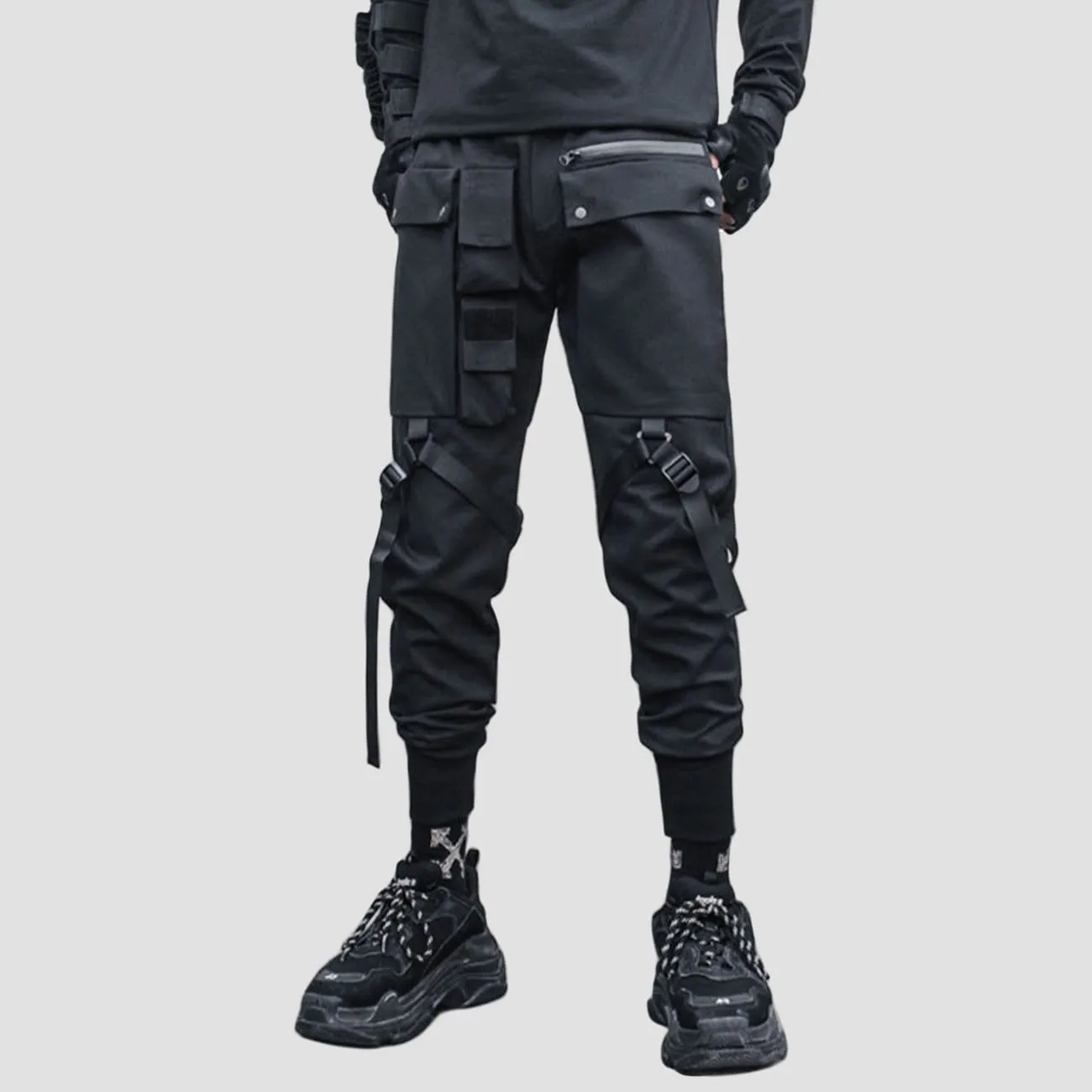 Combat Irregular Ribbons Multi Pockets Cargo Pants