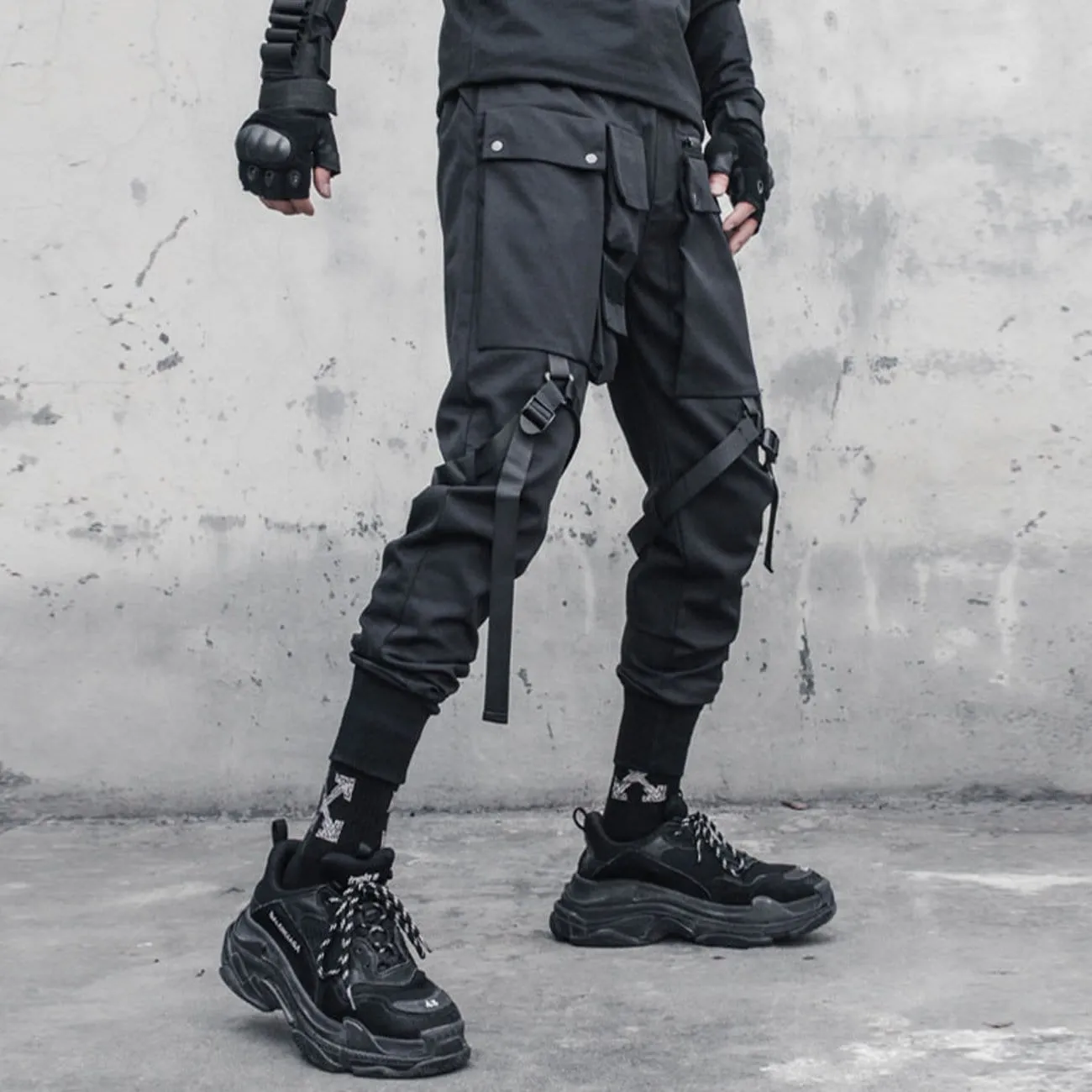 Combat Irregular Ribbons Multi Pockets Cargo Pants