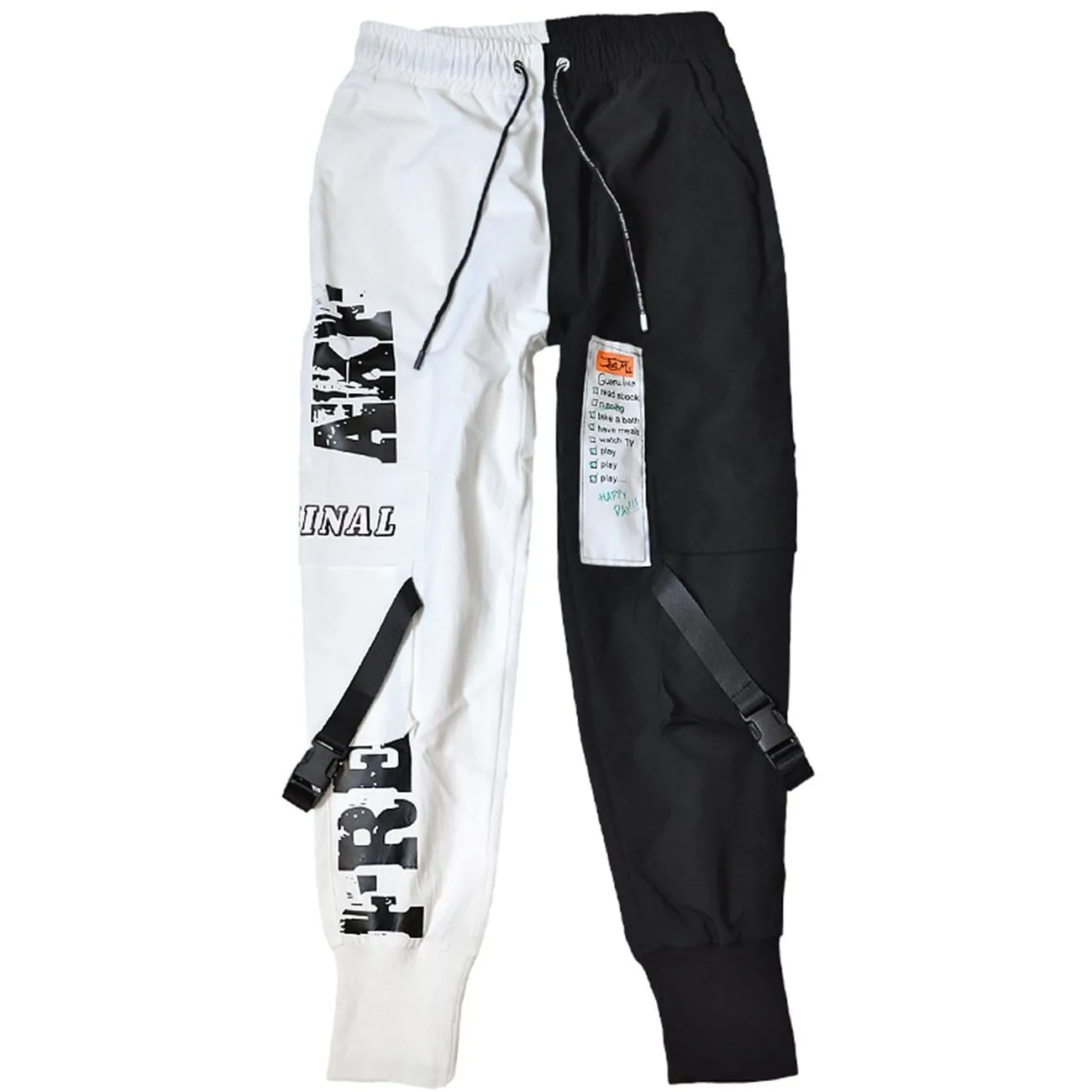 Contrast Stitching Ribbon Cargo Pants