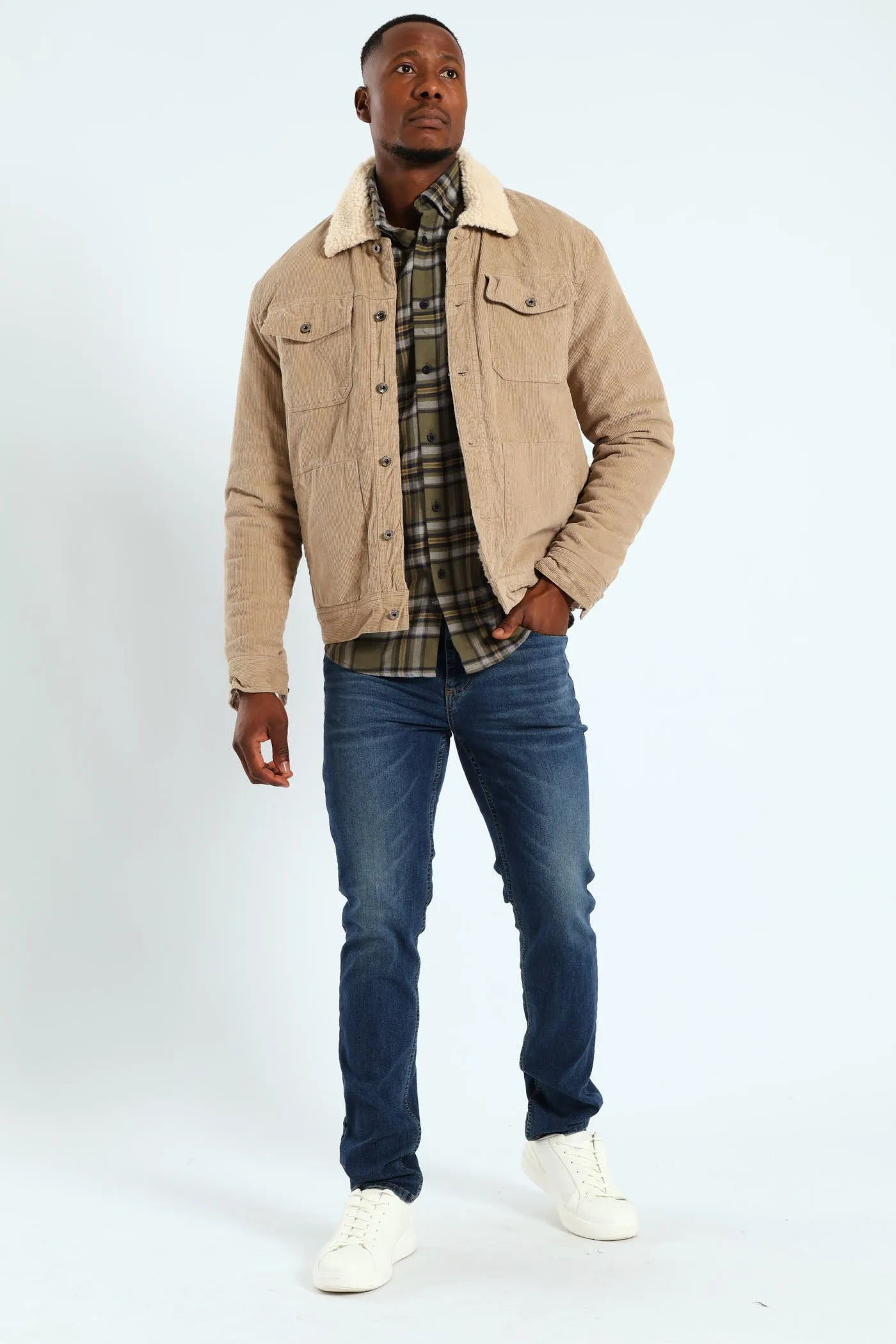 Corduroy Sherpa Trucker Jacket - Taupe