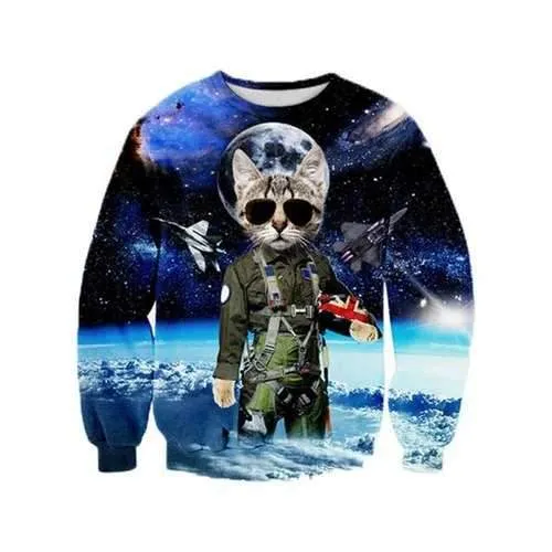 Creative Cat Sheriff into Space 3D Printed Graphic Sweatshirts - L