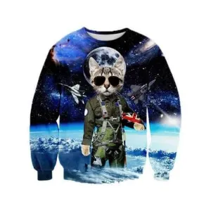 Creative Cat Sheriff into Space 3D Printed Graphic Sweatshirts - L