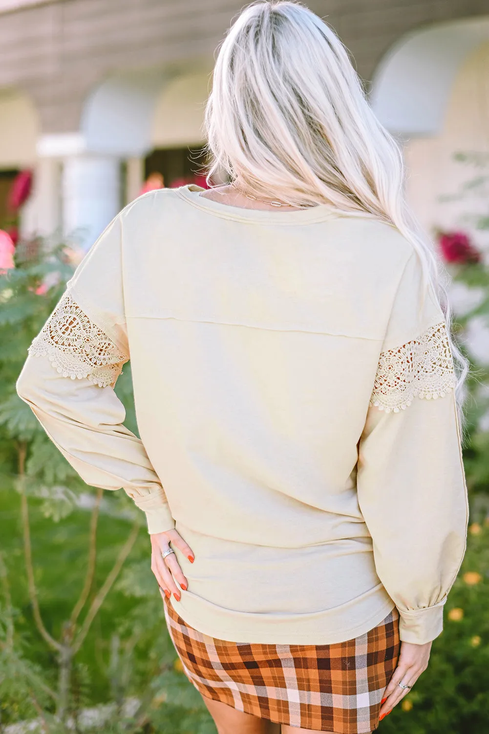 Crochet Insert Round Hem Sweatshirt