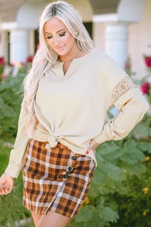 Crochet Insert Round Hem Sweatshirt