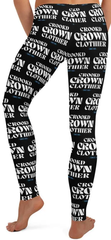 Crookd Crown Print Active Wear Leggings - Black and White