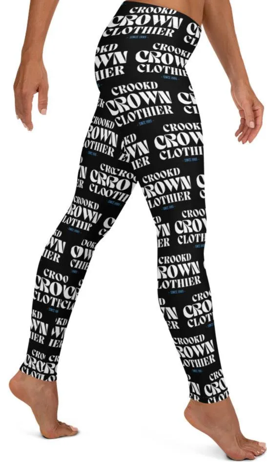 Crookd Crown Print Active Wear Leggings - Black and White