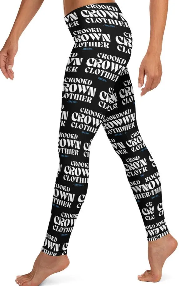 Crookd Crown Print Active Wear Leggings - Black and White