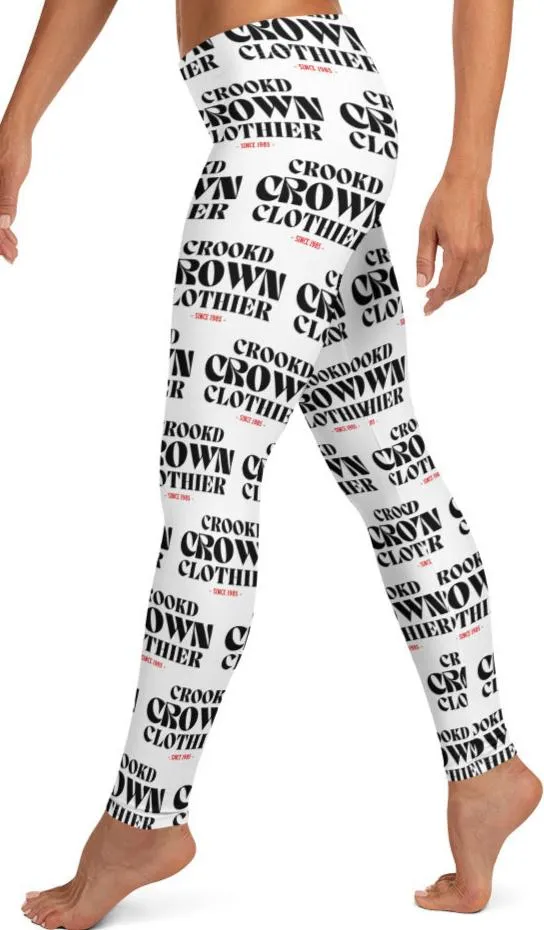 Crookd Crown Print Active Wear Leggings - White and Black