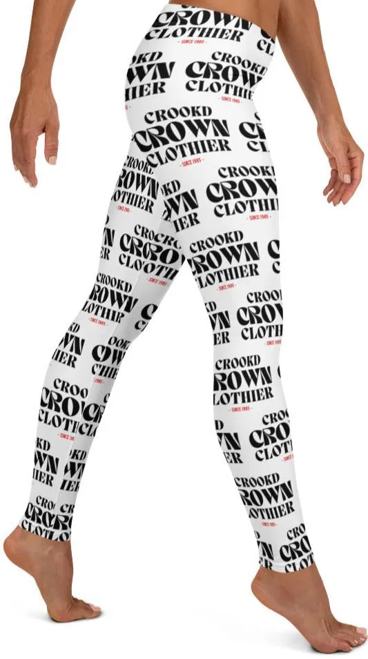 Crookd Crown Print Active Wear Leggings - White and Black