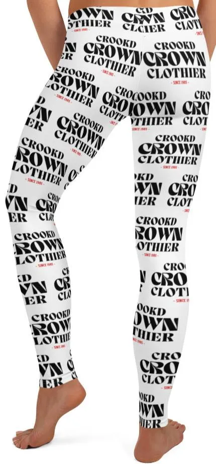 Crookd Crown Print Active Wear Leggings - White and Black