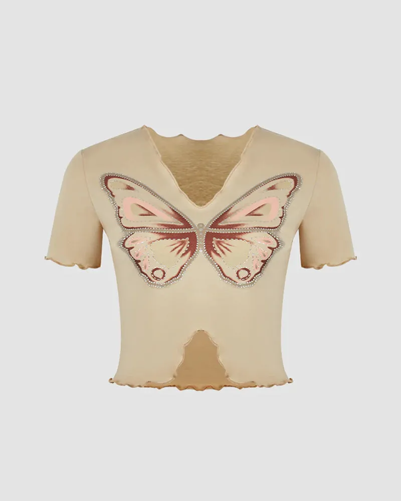 Cropped Retro Butterfly T-shirt