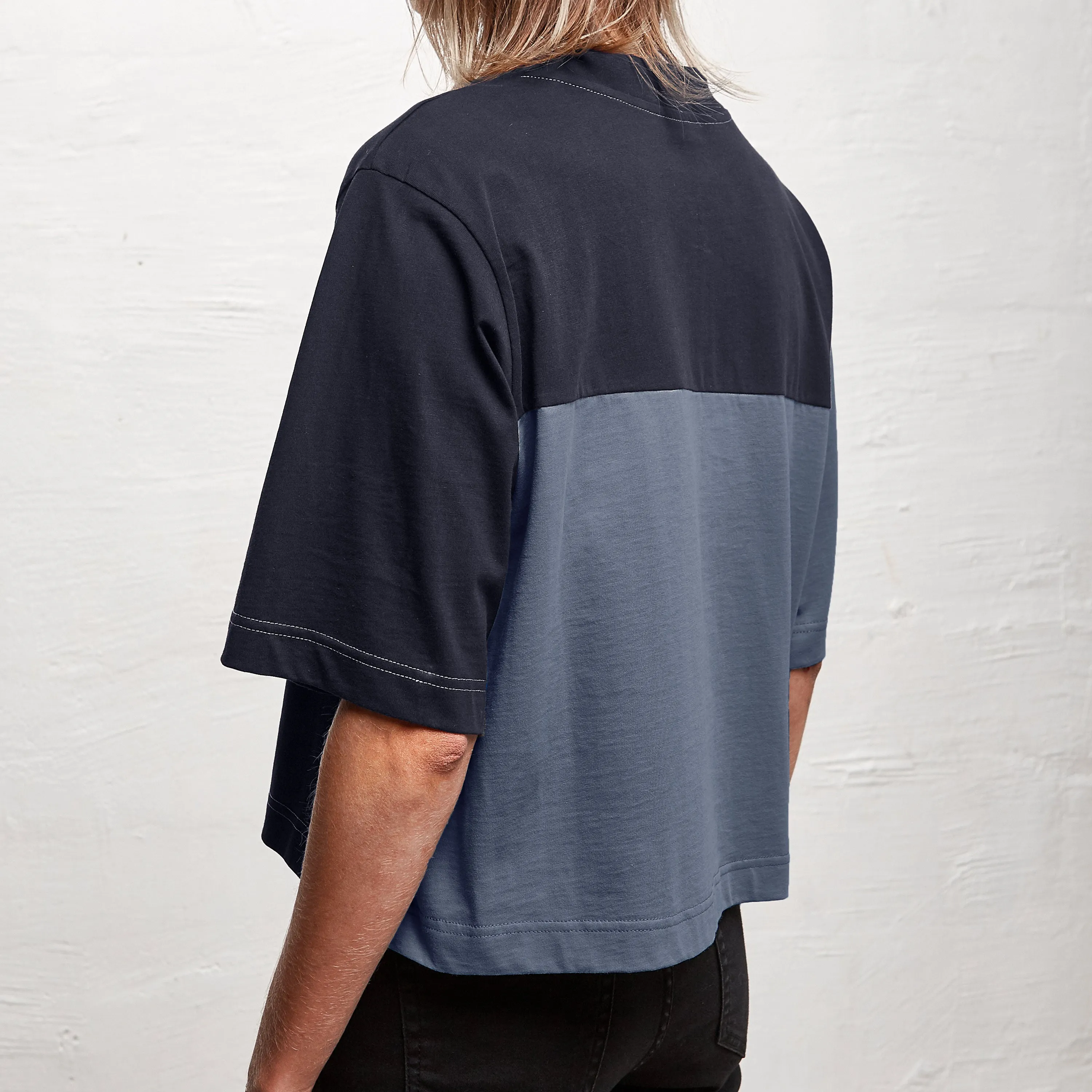 Cropped Split T-Shirt Blue