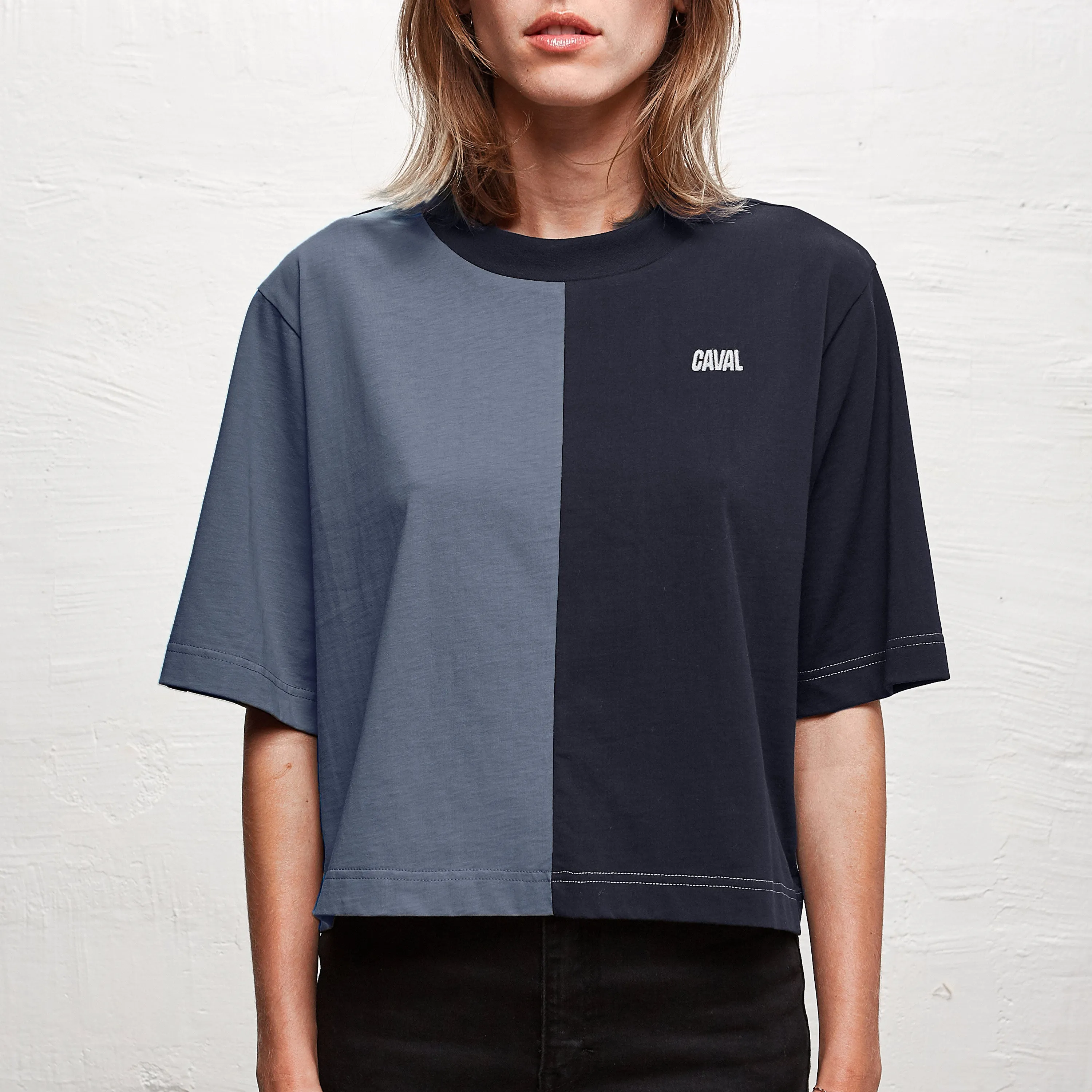 Cropped Split T-Shirt Blue