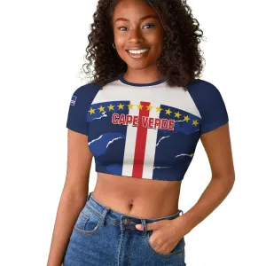 Custom Cape Verde Football Raglan Cropped T shirt Blue Sharks Sporty LT14