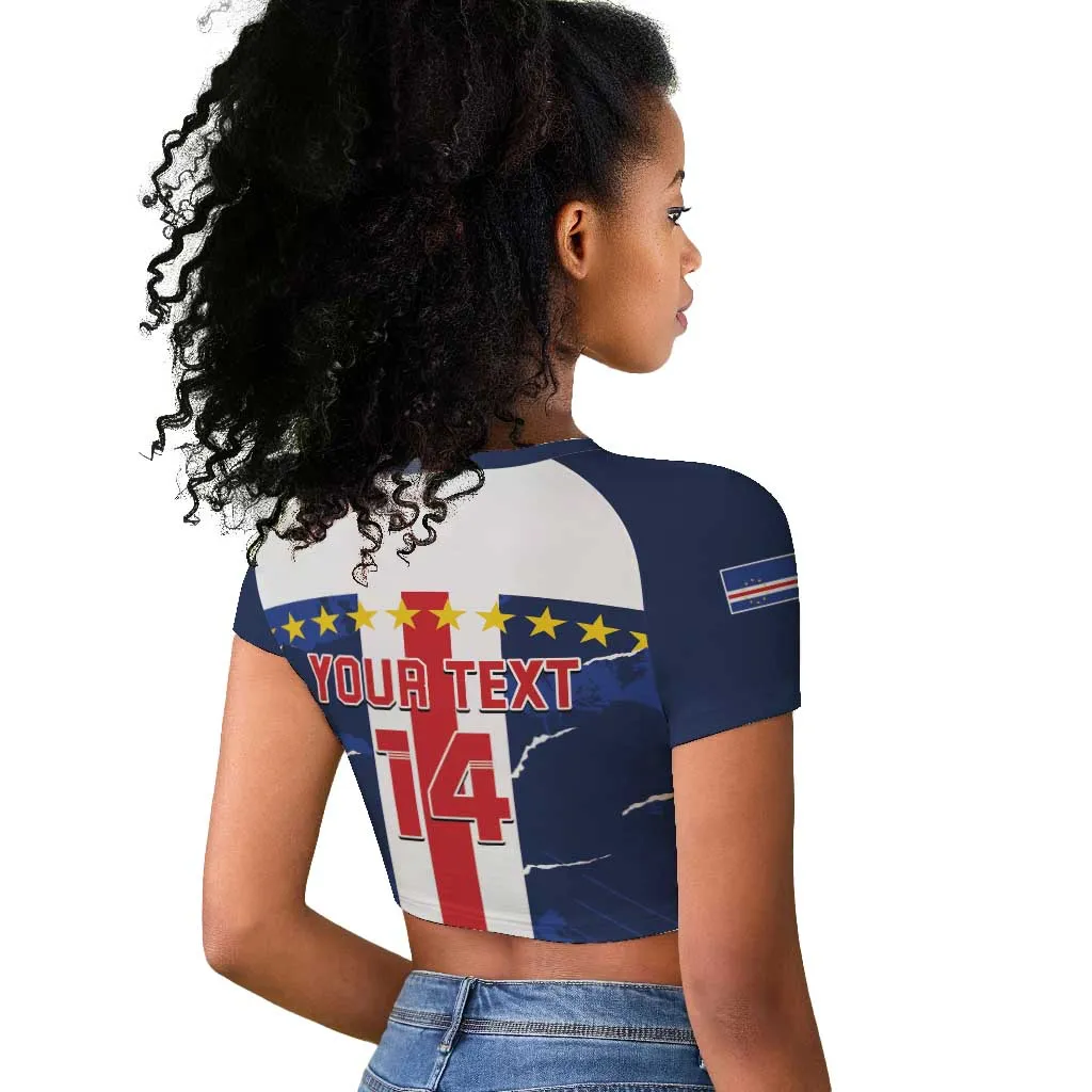 Custom Cape Verde Football Raglan Cropped T shirt Blue Sharks Sporty LT14