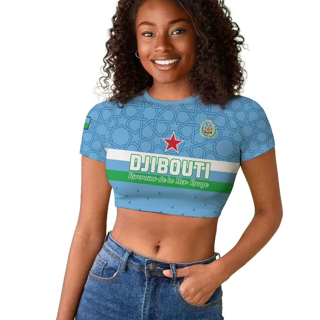 Custom Djibouti Football Raglan Cropped T shirt Go Champions LT15