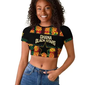 Custom Ghana Black Stars Raglan Cropped T shirt Adinkra Pattern - Football Style LT14
