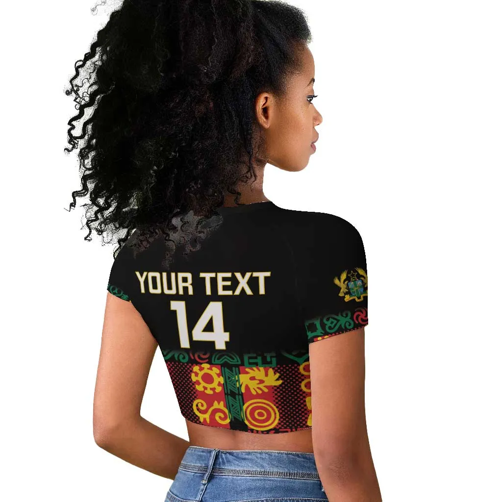 Custom Ghana Black Stars Raglan Cropped T shirt Adinkra Pattern - Football Style LT14