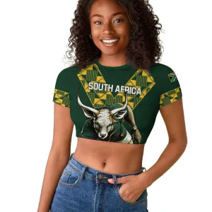 Custom South Africa 2024 Rugby Raglan Cropped T shirt Go Springboks Protea Pattern LT01