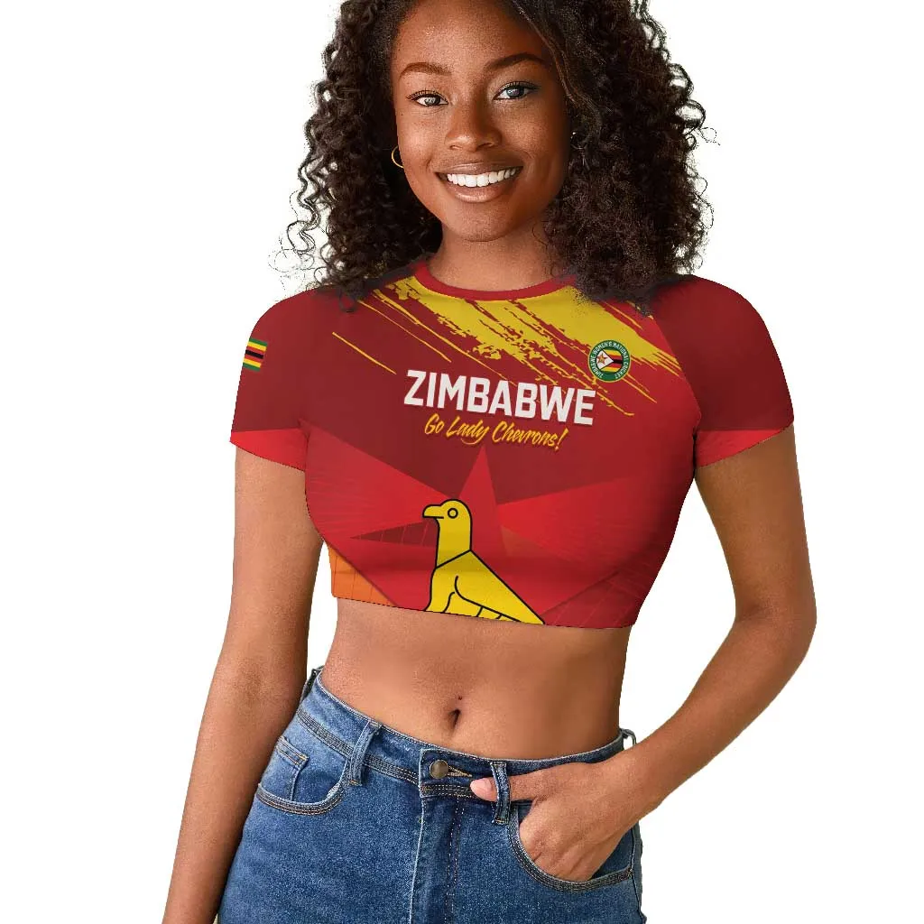 Custom Zimbabwe Cricket Raglan Cropped T shirt Go Lady Chevrons Grunge Style LT14