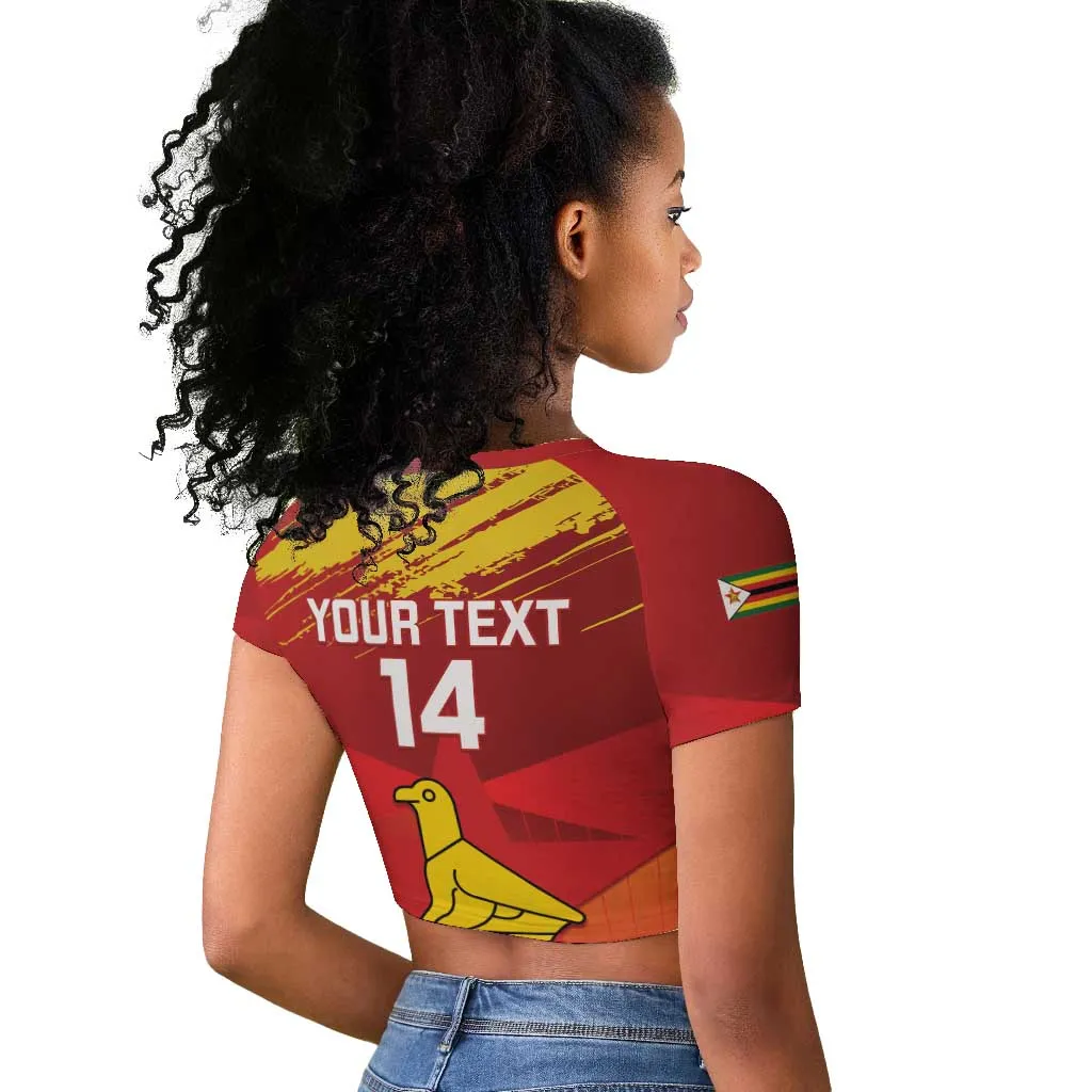 Custom Zimbabwe Cricket Raglan Cropped T shirt Go Lady Chevrons Grunge Style LT14