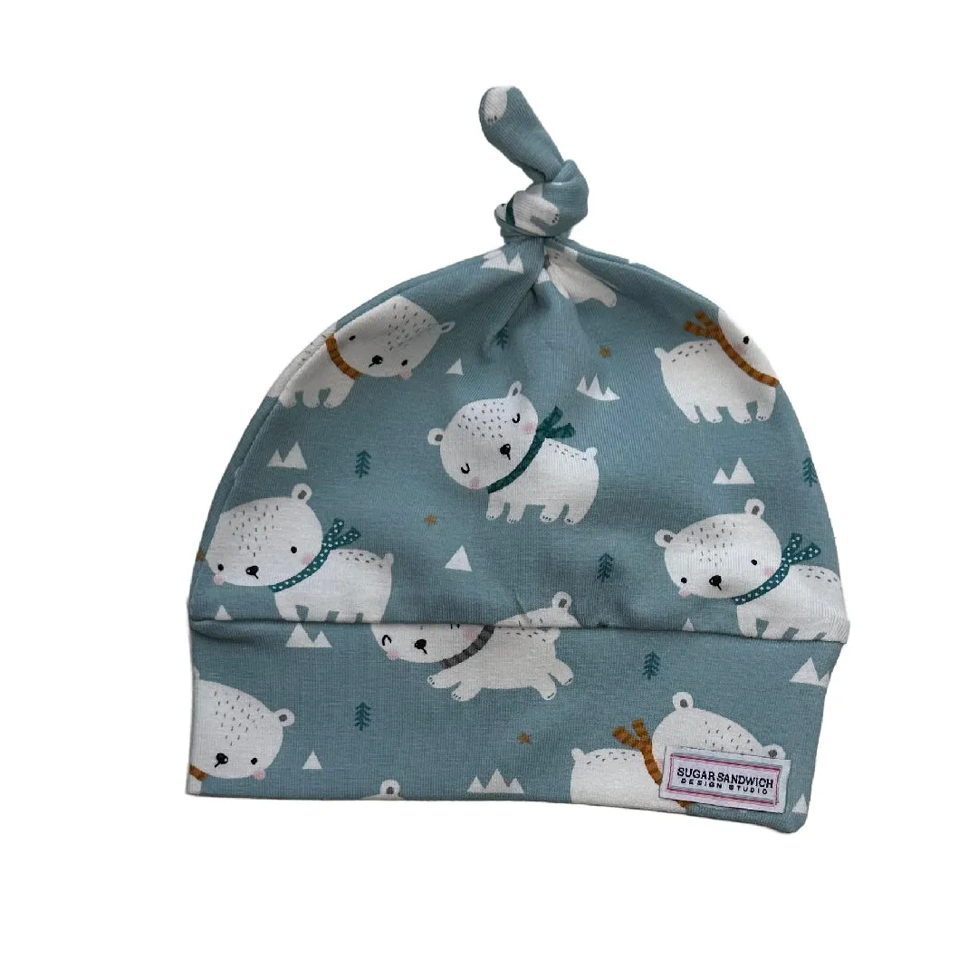 Cute Polar Bears Organic Cotton Harem Pants & Top Knot Hat Organic Cotton  2-piece Set