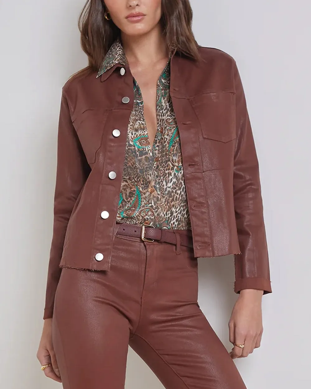 Dark Cinnamon Coated Janelle Slim Raw Denim Jacket