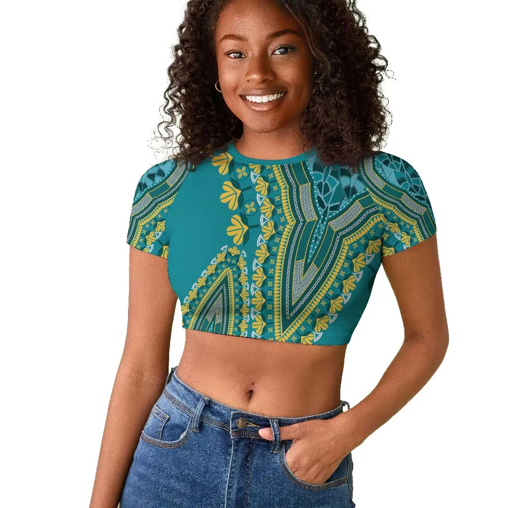 Dashiki Raglan Cropped T shirt Luxury Afro - Teal LT7