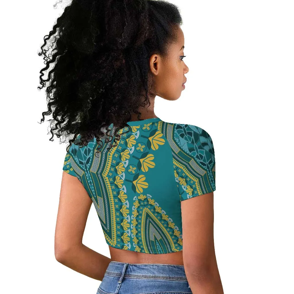 Dashiki Raglan Cropped T shirt Luxury Afro - Teal LT7