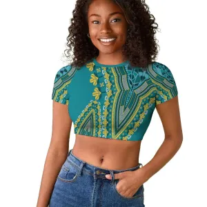 Dashiki Raglan Cropped T shirt Luxury Afro - Teal LT7
