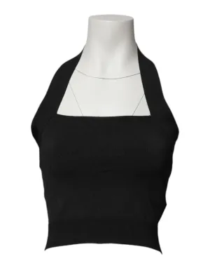Dolce & Gabbana Black Sleeveless Halter Cropped Backless Top