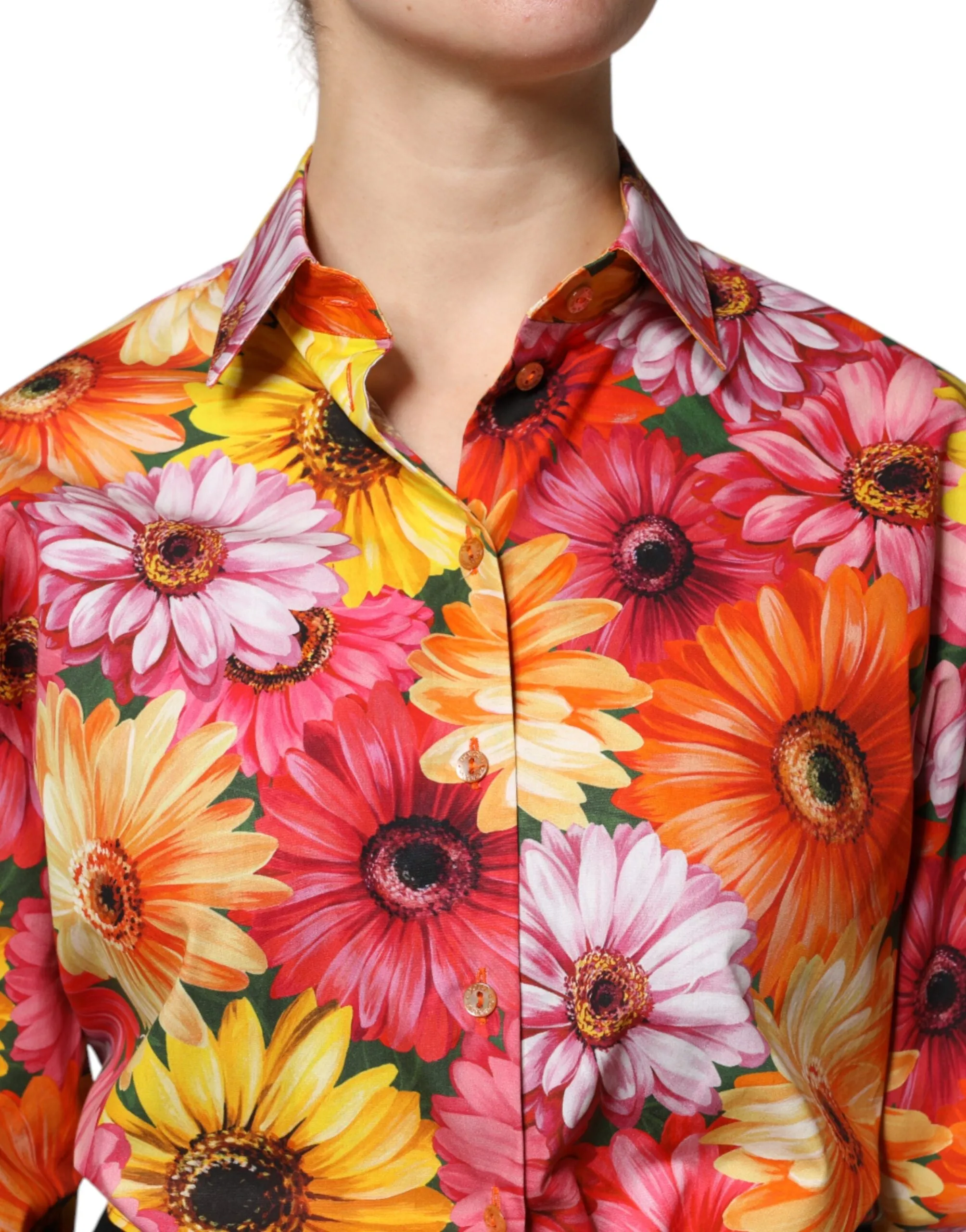 Dolce & Gabbana Multicolor Floral Cotton Cropped Blouse Top